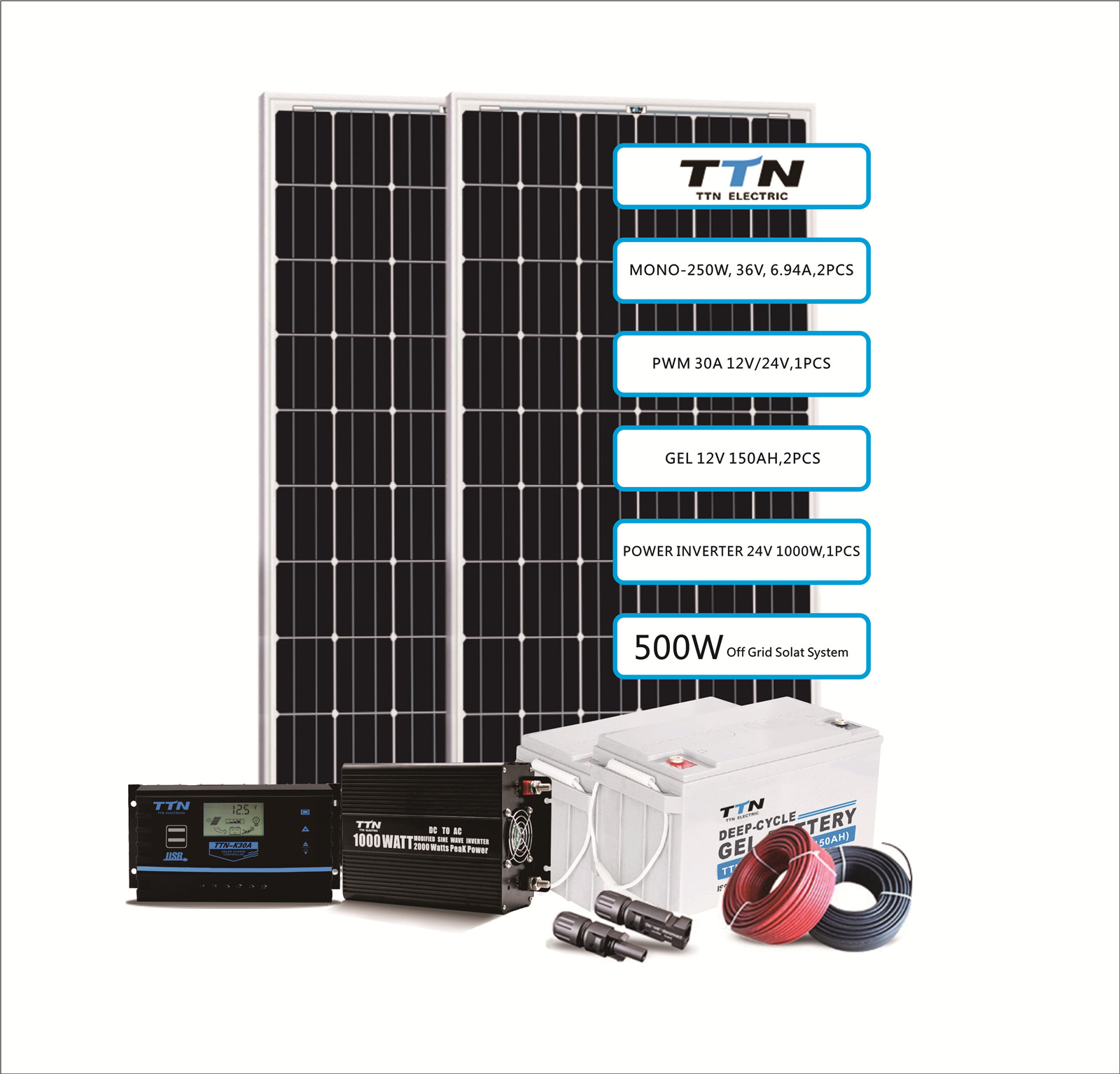 Sistema de energía solar 500W / 2655WH